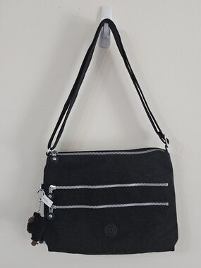 Kipling Black Crossbody Bag with Triple Silver Zippers